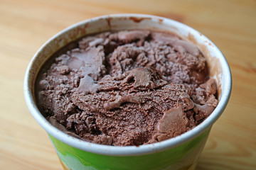 Closeup a Big Cup of Mouthwatering Dark Chocolate Ice Cream