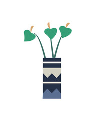 Houseplant with long stems and foliage. Botany flora in vase for home decoration flat style. Plant growing in container for flowers vector, isolated