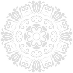 Oriental vector light round pattern with arabesques and floral elements. Traditional classic ornament. Vintage pattern with arabesques