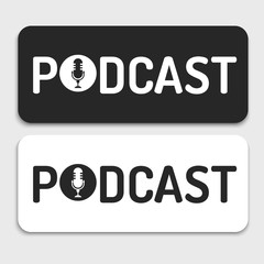  logo or icon podcast text ,black and white color,banner for podcast