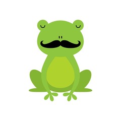 Illustration of a green frog with mustache cartoon character