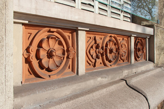 sculpted frieze on a house in paris (france) 