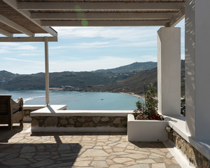 Amazing greek sea beach view in Mykonos Greece from luxury home