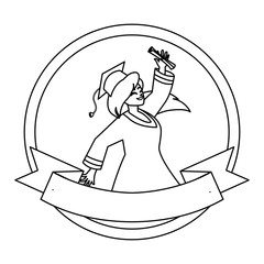 beautiful woman student graduated celebrating in circular frame