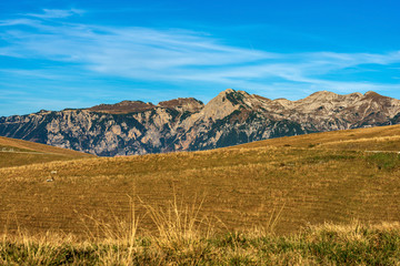 Fototapeta premium Italian Alps and the Plateau of Lessinia with the Carega Mountain, called the small Dolomites. Regional Natural Park, Verona province, Veneto, Italy, Europe