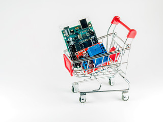Arduino control broad element on the shopping cart white background
