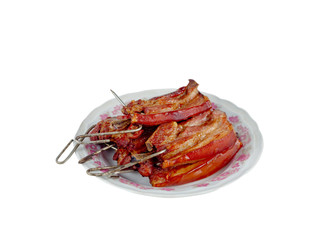 The deliciuos pork grilled on the with background with clipping path