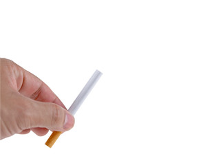 Hand holding the cigarette on the white background with the clipping path
