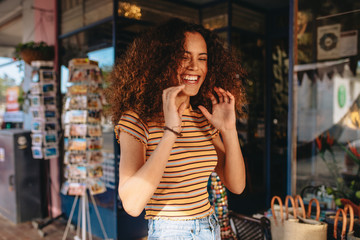 Cheerful curly hair girl