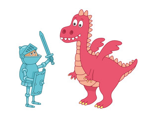 Knight and Dragon. isolated on white background