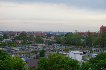 Fototapeta na wymiar aerial view of the city with windmill