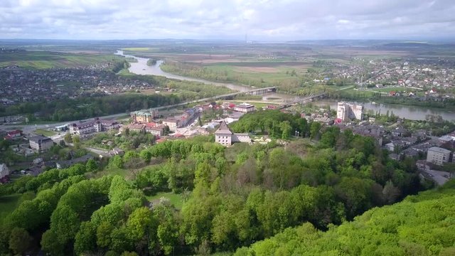 Aerial view of town of Halych, old Ukrainian capital in Ivano-Frankivsk region, Ukraine.