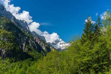 Mountain landscape of the Julian Alps at the Soca Valley