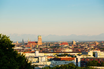 Fototapeta na wymiar Munich cityscape of city center from Olympia Park