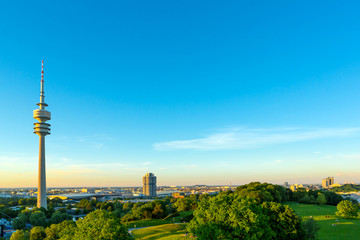 Olympia Park in Munich looking north during spring afternoon