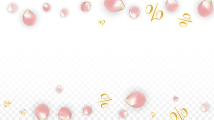 Vector Spring or Summer Sale Background with Petals and Percent for Template Design. Good for Special Hot Holiday Discount Offer, Black Friday, Fashion Promotion Action. Romantic Sakura Illustration