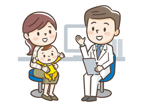 男性医師と母親と赤ちゃん
