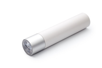 Mini LED flashlight isolated on white background - obrazy, fototapety, plakaty