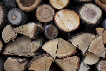 pile of wood prepared firewood for autumn heating season time
