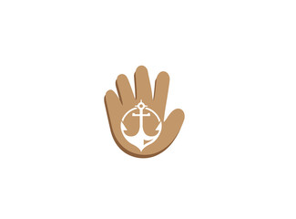 Fototapeta na wymiar Anchor for boat and yacht for logo design illustration in a hand shape icon