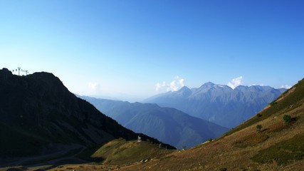 Ski-lifts in Krasnaya Polyana. Sochi. Caucasus mountains..