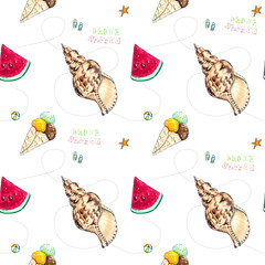Hand drawn summer seamless pattern on white