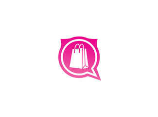 hand bag for shopping with hands logo design illustration, sac in a chat icon