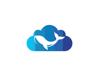 Humpback an ocean's giant whale for logo design illustration in a cloud shape icon