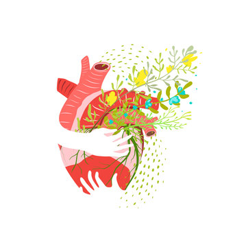 Floral Healthy heart abstract flat vector illustration