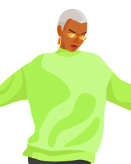 illustration of woman in sweatshirt and glasses