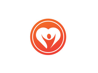 healthy person open hands inside a heart logo design illustration in a shape