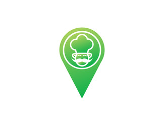 Cooker with mustache smile and wear a big hat logo design illustration in the shape