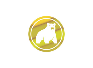 Big bear standing and looking at the side logo design, illustration icon in a shape