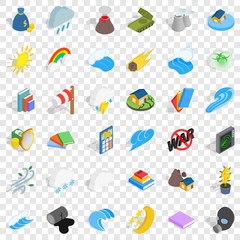 Volcano icons set. Isometric style of 36 volcano vector icons for web for any design