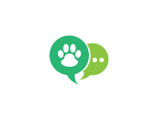 Paw inside an chat icon and footprint symbol logo design illustration in the shape