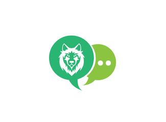 Wolf head and face looking in front in a chat icon for logo vector design