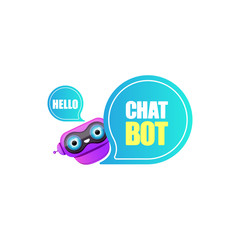 cute chatbot character or intelligent assistant with speech bubble isolated on white background. Vector Funny robot assistant, chatter bot, helper chatbot logo or label
