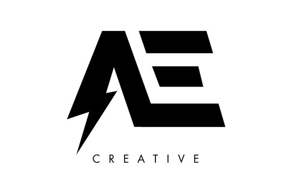 AE Letter Logo Design With Lighting Thunder Bolt. Electric Bolt Letter Logo