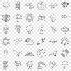 Forecast icons set. Outline style of 36 forecast vector icons for web for any design