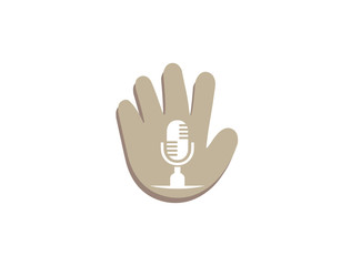 Microphone and speakerphone for logo design illustration in a hand shape icon