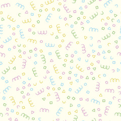Seamless multicoloured confetti on a cream background.