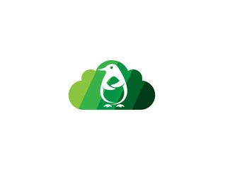 Penguin cute animal for logo design illustration in a cloud shape icon