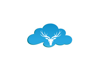 deer head with big horns for logo design illustration,reindeer in a cloud shape icon