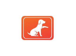 Cute dog sitting and Shaking hand in the shape logo design illustration