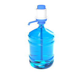 Big plastic barrel, gallon bottle with a handle for office water cooler. 3D render, isolated on white background