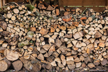 pile of fireplace log wood in open air