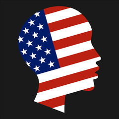 National flag of United States of America in form of African-American boy head silhouette. Freedom, patriotism and equality concept. Vector EPS10 illustration.