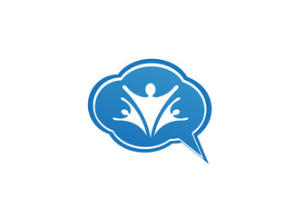 Team people hands up a happy family union care in a chat icon logo design