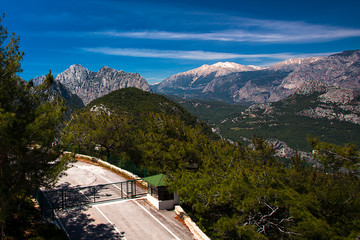 Fototapeta na wymiar Beautiful landscape of mountains and the forest in Turkey, Antalya.Panorama from cableway.