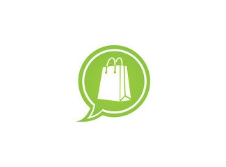 hand bag for shopping with hands logo design illustration, sac in a chat icon